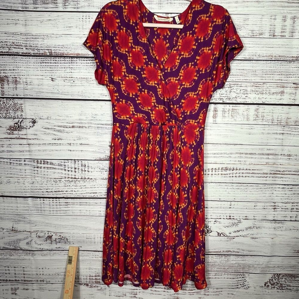 Soft Surroundings Wrap Dress Kaveri Ikat Tie Dye Midi Stretch Women’s Small - Picture 6 of 12